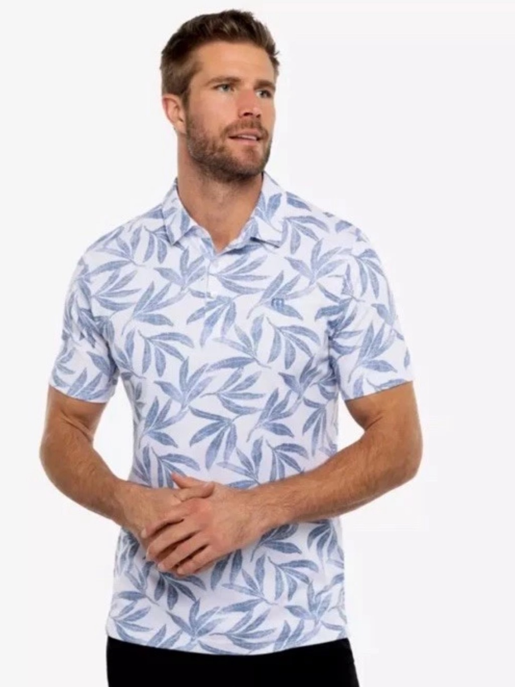 Travismatthew Gulf Men Short Sleeve Leaf-Polo Shirt White & Light Blue Xxl Golf